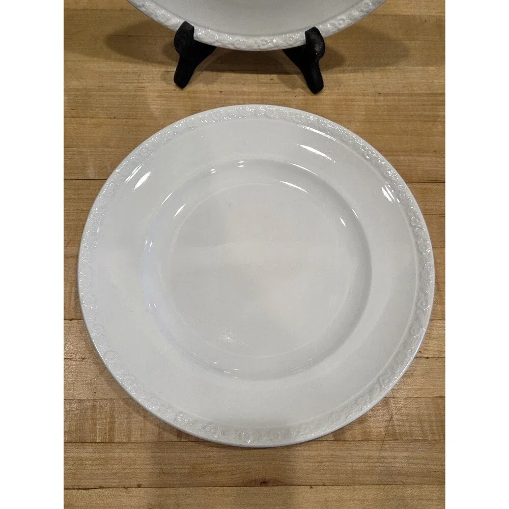 Vintage Enoch Wedgwood Tunstall White Ironstone Plates Set 2 Raised Fruit Rim